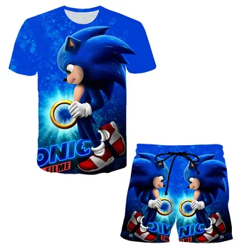 2021 m. Vasarą Vaikams Drabužių Sonic 3d Spausdinimo Kostiumai Bamblys Merginos Rinkiniai Top+shorts 2vnt Rinkiniai Sportinis Kostiumas Atsitiktinis Kūdikis Rinkiniai Berniukų Drabužiai