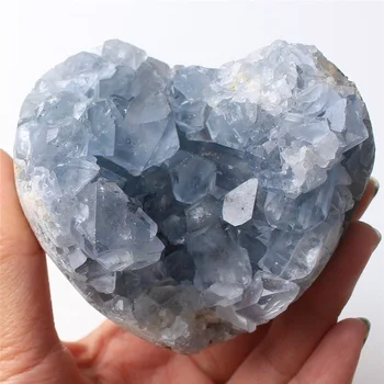 100g-400g Natūralaus Dangus Mėlynas Celestite Kristalų Širdies Formos Kvarco Geode Grupių Gydymo Akmens Dekoras