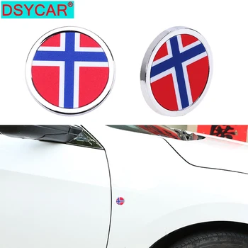 DSYCAR 1Pcs 3D Metalo Norvegijos Nacionalinės Vėliavos Lipdukas, Mini Apvali Emblema 