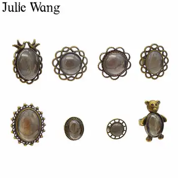 Julie Wang 8 Rinkinių Tuščias Žiedas Nustatymo Bazė Su Stiklo Cabochon Antikvariniai Bronzos Reguliuojamas Moterų Mergina Žiedai Bižuterijos