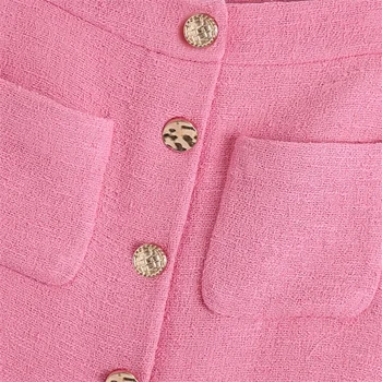 TRAF Moterų 2021 Mados Pavasario Kombinezonas nustatyti sijonas Kišenėje Tekstūra Mažas Kvapnių Trumpas Rankovės Kostiumas Kišenėje Tekstūra Sijonas Streetwear