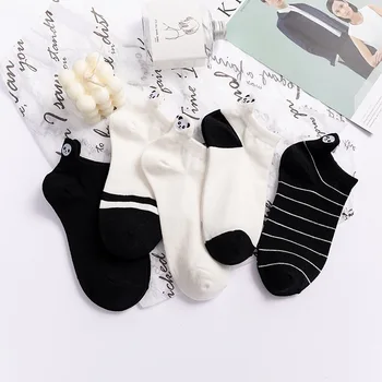 Kojinės moteriškos 3 poros Medvilnės Japonų stiliaus mielas panda Kawaii no-show kulkšnies Nematomas gyvūnų spausdinti moteriškos trumpos kojinės