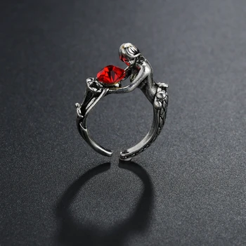 Retro Undinė Žiedus Moterims Patinka Raudonas Žiedas Crystal Žiedą, Senovinių Vestuvių Papuošalai Valentino Diena Dovana