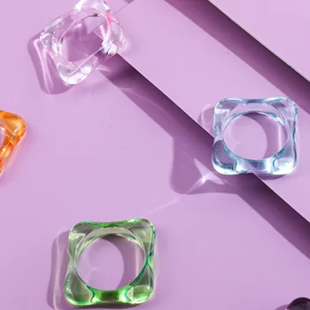 5vnt plastiko derva žiedas rinkiniai moterims saldainiai spalvinga vasaros žiedai paauglių mergaičių egirls y2k papuošalai 2021 didmeninė pigūs