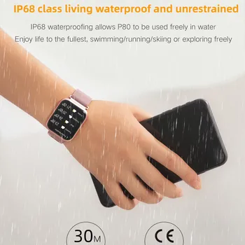 P80 Smart Watch Vyrai Moterys IP68 Vandeniui Visiškai Jutiklinis Ekranas Smartwatch Širdies ritmo Monitorius, skirtų 