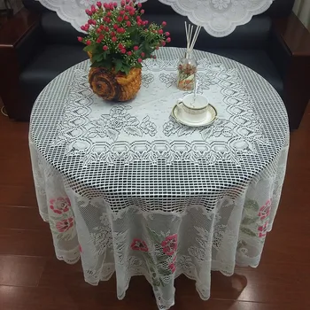 Nėrinių Staltiesė Apvalios Baltos RANKOJE Gėlių, Rožių Padengti Elegantiškas Valgomasis Stalas
