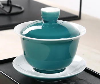 Indigo glazūra porceliano Arbatos Tureen taurės,Kinijos Raudonas viršelis dubenėlį porceliano puodą nustatyti kelionės Graži virdulys arbatos rinkinys gaiwan 180ml