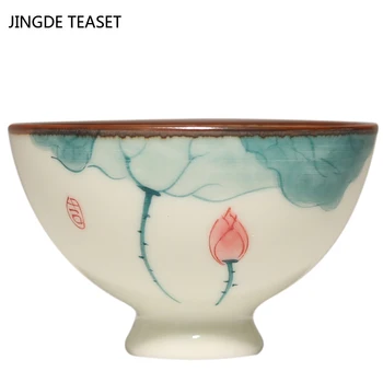 Kinų Keramikos Teacup Rankomis dažyti lotus modelis Arbatos Dubenėlį Master cup Asmens Vieno Puodelio Mažų arbatos puodelių kelionės Teaware