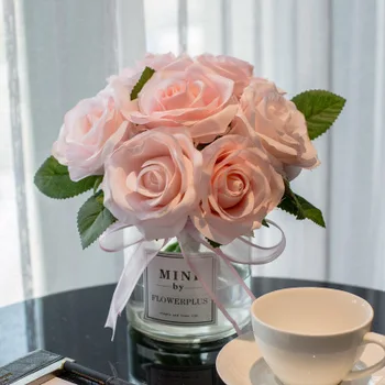 Dirbtinės Gėlės Rožės su Keramikos Vaza Mini Vazoninių Netikrą Gėlėmis Vazoninių Augalų, Kabantys Vestuvių Namų Biuro Apdailos