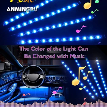 ANMINGPU Neon LED Juostelės Žibintai, Automobilių Snukio Šviesiai su USB Wireless Remote APP Kontrolės RGB Auto Aplinkos Interjero Dekoratyvinės Lempos