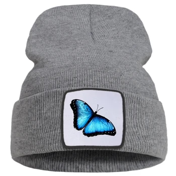 Cool Blue Butterfly Asmenybės Spausdinti Hip-Hop Vyrų Žiemos Skrybėlės Išlaikyti Šiltas Atsitiktinis Moterų Megztus Skrybėlę Minkštas Mados Kepuraitė Paaugliams