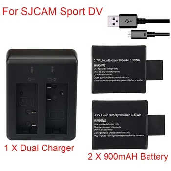 2 x 900mAh Įkraunama Li-ion Baterija +Dual USB Įkroviklio SJCAM SJ4000 SJ5000 SJ6000 SJ7000 SJ8000 SJ9000 Sportas Veiksmo Kameros
