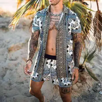 Vasaros Mados Havajų Spausdinti Trumpas Rankovės Marškinėliai Nustatyti Vyrų Paplūdimio Kokoso Plonas kietas Šortai vyriški Atostogų Paketą, Dviejų dalių S-3XL