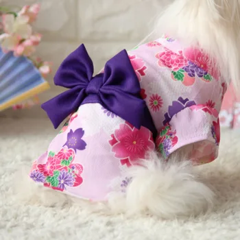 Šuo Suknelė Drabužių Naminių Gėlių Japonų Kimono Drabužiais Mažylis Laivapriekio Kaklaraištis, Marškiniai, Kostiumas Pavasario Vasaros Vestuvių Princesė Suknelės Sijonas