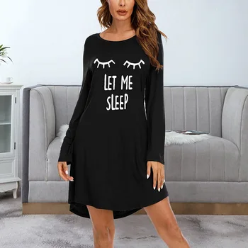 Moteris Laiške Nightgowns Sleepshirts Sleepwear Atsitiktinis Prarasti Miego Marškinėliai Spausdinami Naktį Suknelė Ilgomis Rankovėmis Naktiniai Drabužiai