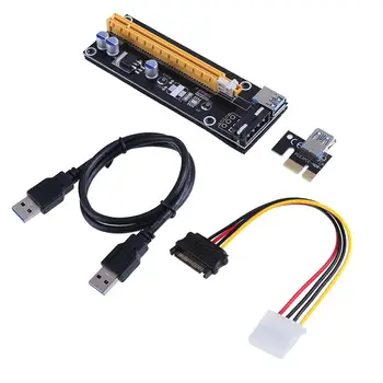 PCI-E 1x iki 16x Kasybos Mašinos Miner Patobulintas Extender Riser Card Adapteris su 60cm(2 metrų) USB 3.0 & SATA Maitinimo Kabelis Naujas
