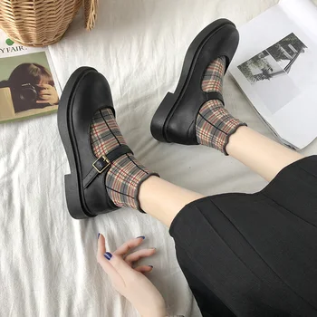 Naujas Mary Jane mažas odos batai Britų retro moterų bendrosios batai Japonijos viena sagtis, vienas bateliai kolegija stiliaus butas batų