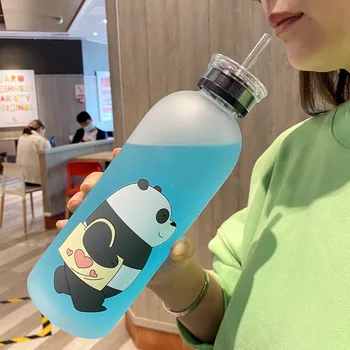 1000ml Plastikinio Butelio Animacinių filmų Matinio Vandens Puodelį nepralaidžiose Drinkware Panda Bear Modelio Skaidrios Sporto Geriamojo Vandens Butelis
