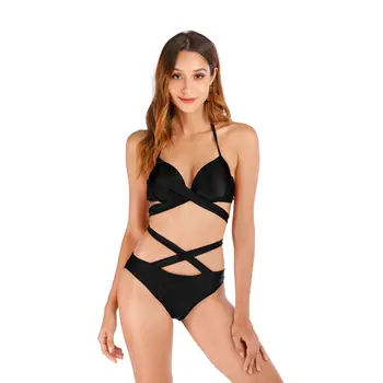 2020 m. maudymosi kostiumėlį Moterų Sexy Dirželiai Kryžiaus Didelės Krūtinės Pakulos-gabalas Bikini Maudymosi Kostiumą Plaukimo Paplūdimio Drabužiai