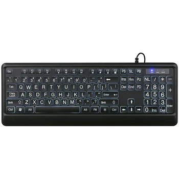 Deluxe Klaviatūra su foniniu Apšvietimu,Didelis Spausdinimo Laidinio USB Klaviatūra su Didelio Kontrasto Klavišus ir Balta Apšviestas LED Kostiumas