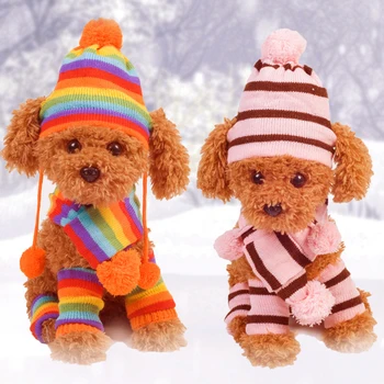 Hat Šunelis Mažylis Žiemą Megzti Kostiumas Nustatyti Bžūp Dryžuotas Skrybėlės, Šaliko Kojų Šilčiau Dropshipping