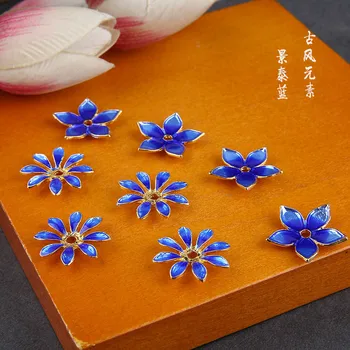 10vnt Kinų Stiliaus Lašėti Alyva Senovės Dekoracijos Tailando Mėlynos Gėlės Lapai Plaukų Bun Plaukų Aksesuarų, Medžiagų, 