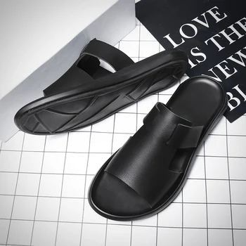 2021 mens sandalas prabangus natūralios odos šlepetės vasaros Aukštos Kokybės sandalai paslysti ant lengvas, kvėpuojantis juoda