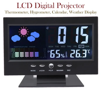Namų LCD Skaitmeninis Projektorius Super Didelis Ekranas Termometras su Drėgmėmačiu Kalendorius Orų Display Multi-funkcija Skaitmeninis Matuoklis