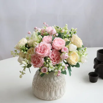 5 Galvos Rose Dirbtinių Gėlių Nekilnojamojo Touch Netikrą Dirbtinių Gėlių Puokštė Namų Garen Puošimas, Vestuvių Papuošimas Gėlėmis Baby Shower