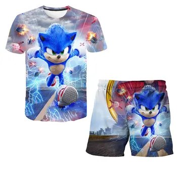 Naujas Animacijos Super Sonic T marškinėliai Kelnės Rinkiniai Anime Vaikams Marškinėliai Vaikams Drabužių Berniukų Marškiniai + Kelnės Vaikams Drabužių Rinkinius, nuo 4 iki 14 Y