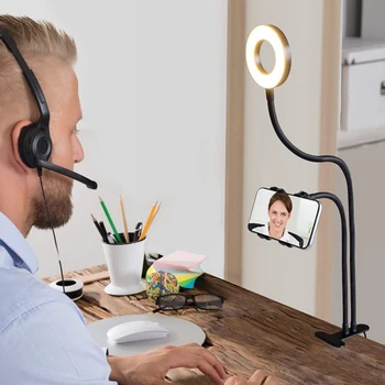 Universalus Selfie Šviesos Žiedas su Lanksčia Mobiliojo Telefono Laikiklis Tingus Laikiklis Stalo Lempos 2 in1 LED Šviesos Live Stream Biuras