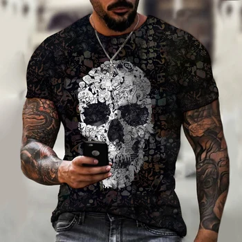 Mados vasaros T-shirt 2021 3D kaukolė spausdinti vyriški trumparankoviai marškinėliai kvėpuojantis atsitiktinis streetwear viršuje negabaritinių vyrų 110-6XL