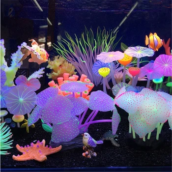 Akvariumai Priedai Dirbtinį Koralų Rifas Žėrintis Lotus Lapų, Grybų Šviečiantys Akmenys Žuvų Bako Apdaila Su Gyvis