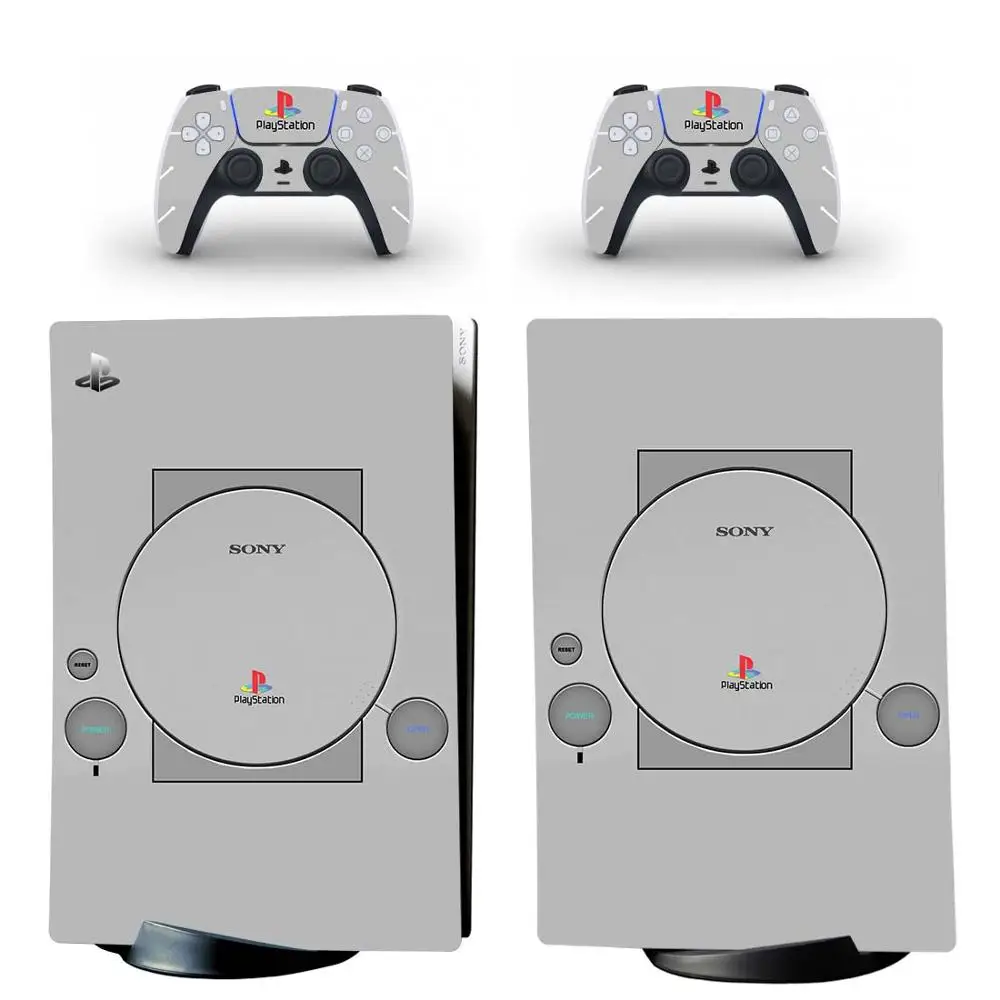 PS1 Stiliaus PS5 Standartinio Disko Leidimas Odos Lipdukas, Decal Padengti 5 PlayStation Konsolės ir 2 Kontroleriai PS5 Odos Lipdukas 0