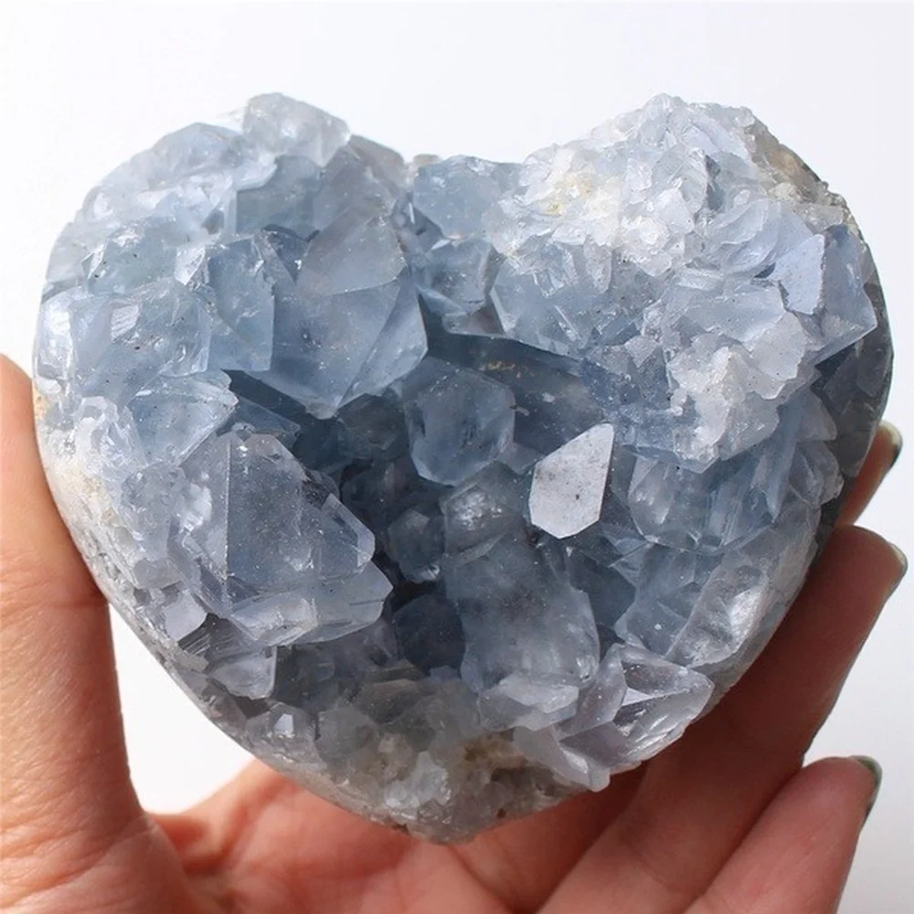 100g-400g Natūralaus Dangus Mėlynas Celestite Kristalų Širdies Formos Kvarco Geode Grupių Gydymo Akmens Dekoras 0
