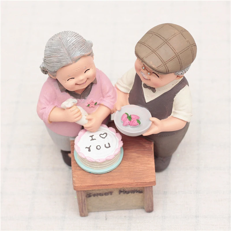 Talismanas seneliai, kad tortas lėlės modelio Darbalaukyje Dervos Amatų Animacinių filmų Seneliai Figūrėlės Vestuvių, Gimtadienio Dovanos vaikams 0