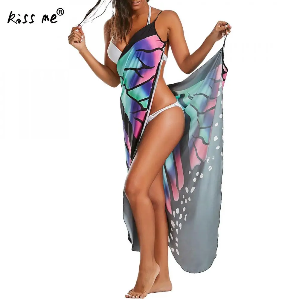 Paplūdimio drabužiai moterims, tunikų spausdinti padengti iki wrap slydimo paplūdimio suknelė praia vasaros bikini padengti iki moterų moterų vienas dydis drugelis 0