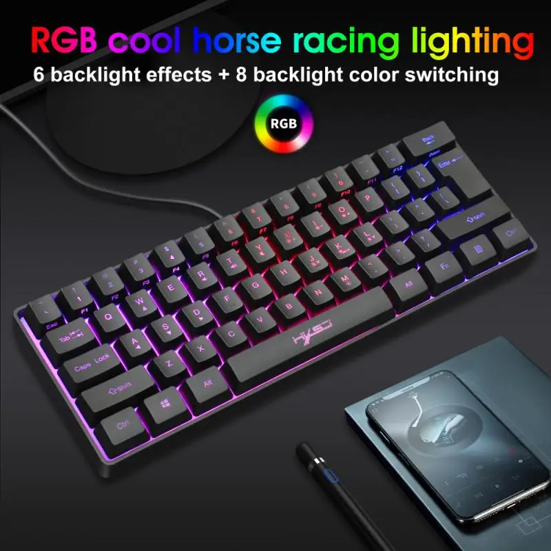 V700 Žaidimų Membranos Klaviatūra RGB Šviesos Mini Klaviatūra 61 Klavišų Žaidimų Klaviatūra Composite pagrindinė Funkcija-Klaviatūra 0