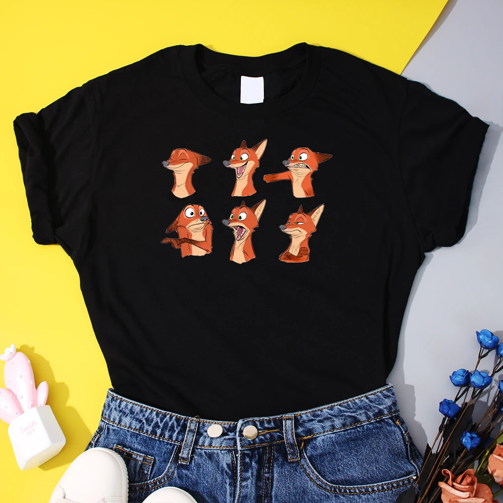 Nick Fox, Judy Triušis Mados marškinėliai Disney Zootopia T-Shirts Vasaros Cool Moterų Tee Marškinėliai Laisvalaikio Kawaii Animacinių filmų Lady Marškinėliai 0