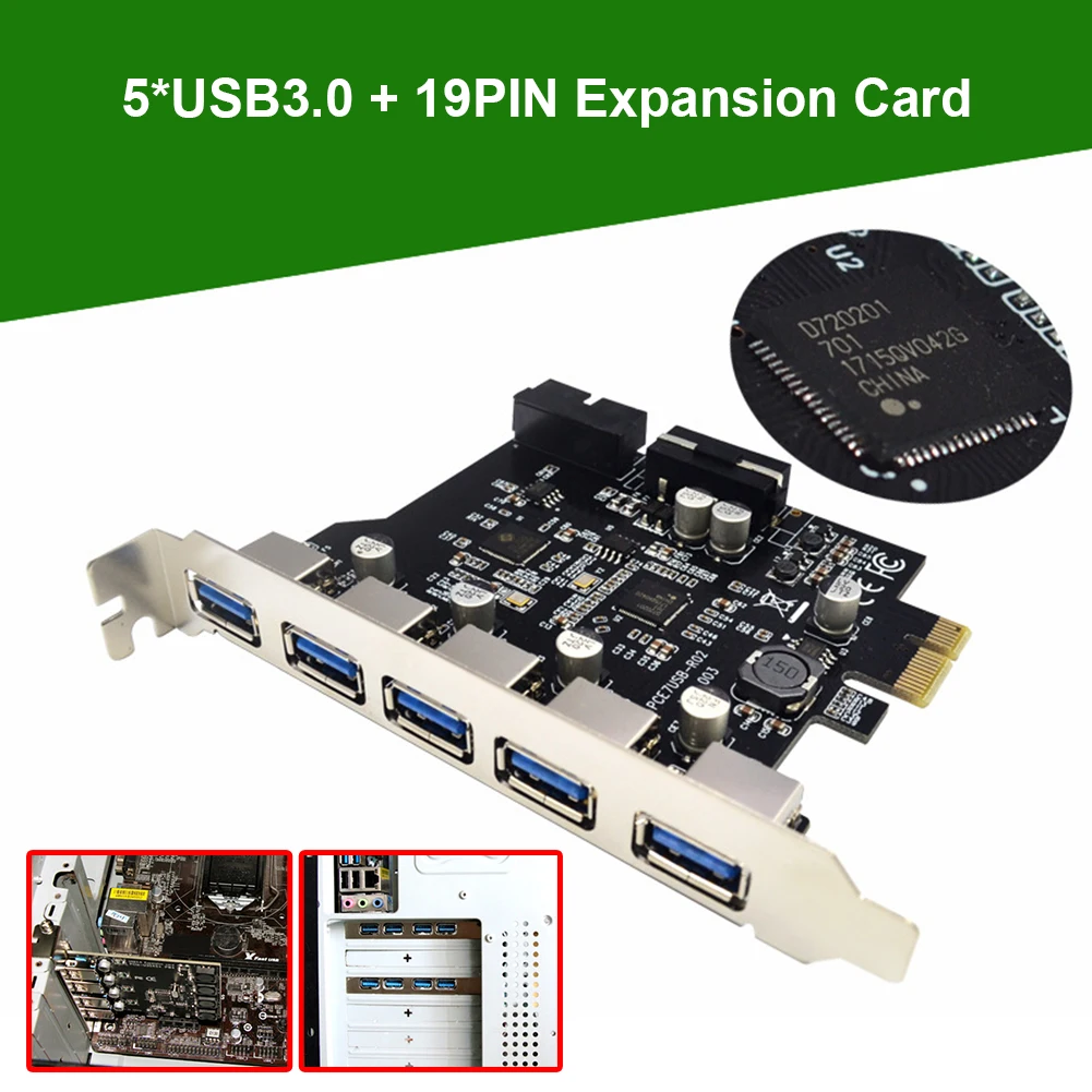 USB 3.0 PCI-E Išplėtimo Plokštę 5 Uostai KONCENTRATORIUS Adapteriu KOMPIUTERIO PCI Express Extender Modulis Valdybos LINUX sistema 0