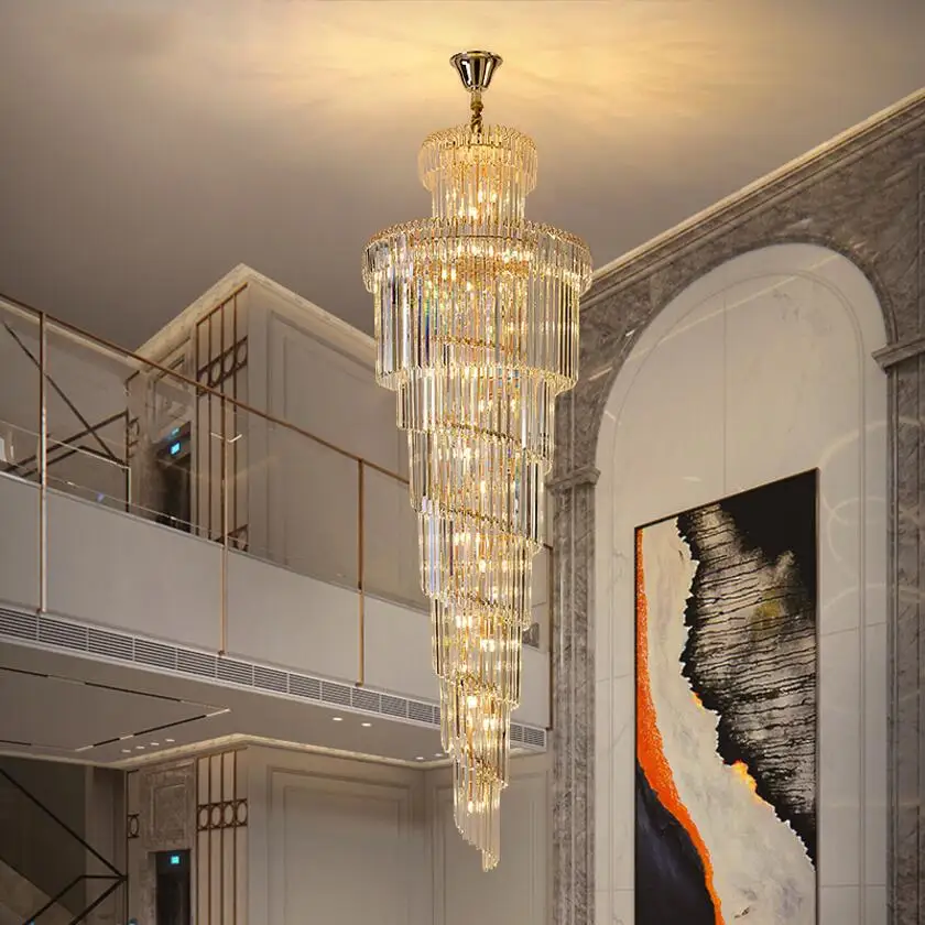 Laiptų liustra ilgai liustra dvipusis pastato sukasi viešbučio fojė projekto vila kambarį tuščiaviduriai šviesos prabanga kristalų lempos 0
