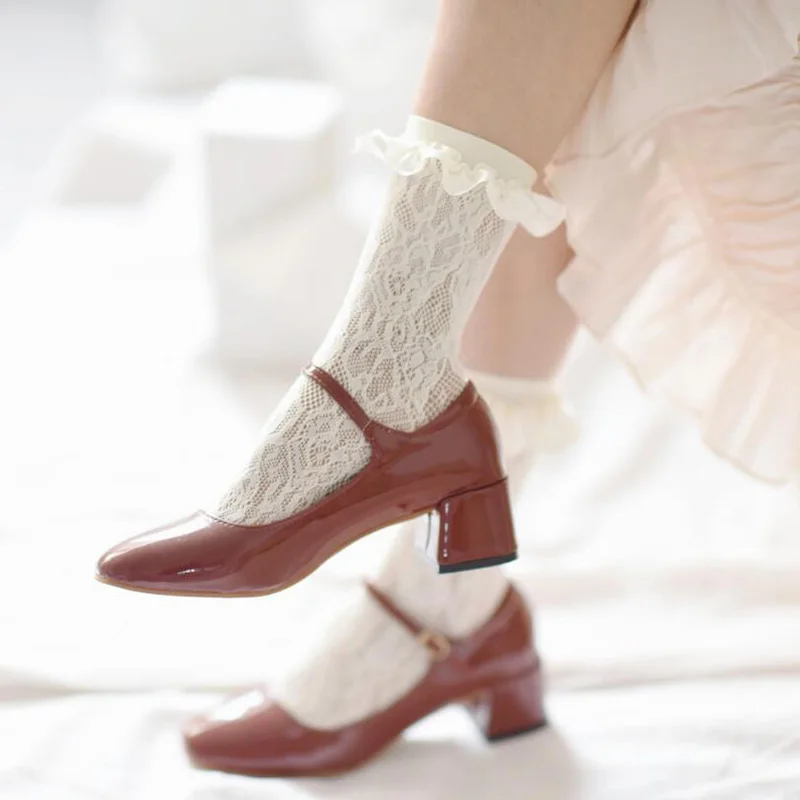 Mielas Balta Nėrinių Kojinės Moterims, Skaidrus Lolita Ilgai Kojinės Mergaitėms Didelio Kelio Kojinės Kojų Moterų Elastinga Streetwear calcetines 0