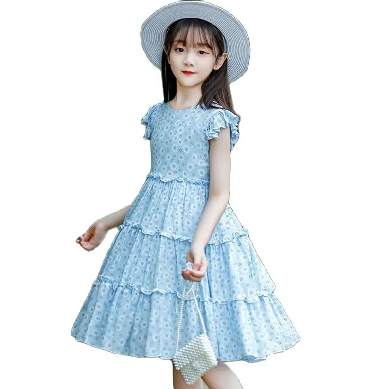 Mergaičių vasaros suknelė 2021 naujų vaikų princesė merginos vakarų gėlių šalies gimtadienio P4738 0