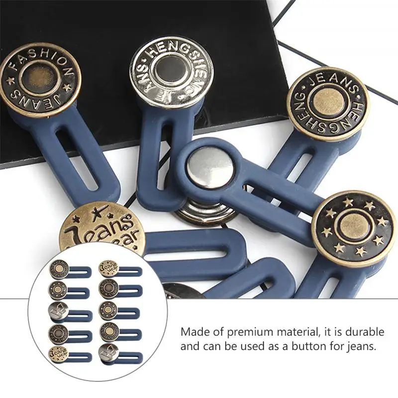 10 Pcs Free Sewing Buttons Retractable Jeans Waist Button Metal Extended Buckles Pant Waistband Expander DIY Sewing Button 0