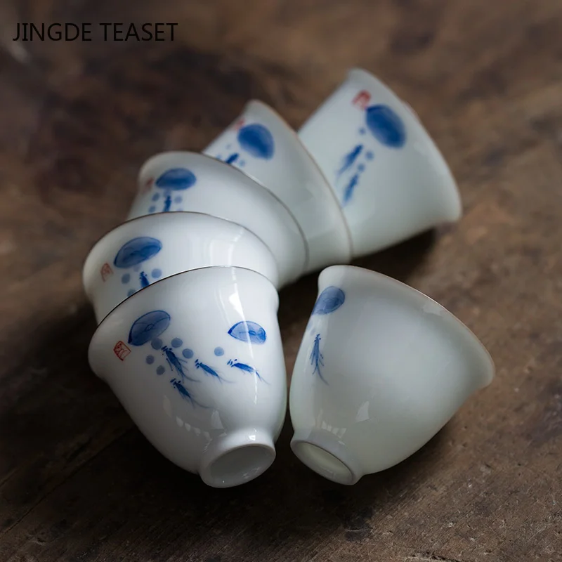 4 vnt./daug Kinų Retro Keramikos Teacup Rankomis dažyti mažos žuvys arbatos dubenėlį Stabdžių Matavimas Rankų darbo, Arbatos rinkinys, Priedai Meistras Teacup 0