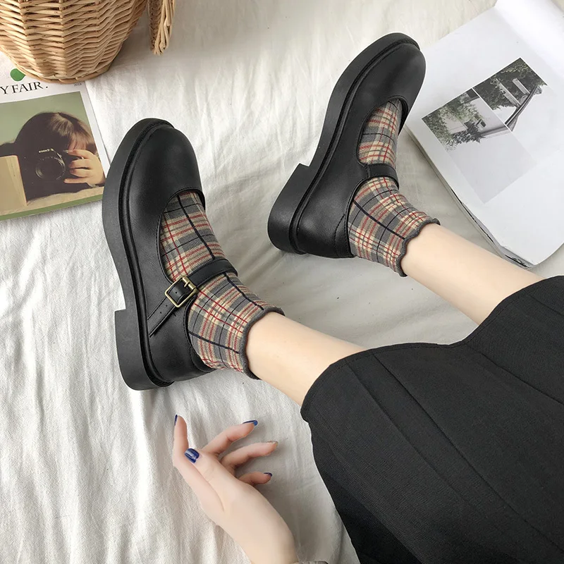 Naujas Mary Jane mažas odos batai Britų retro moterų bendrosios batai Japonijos viena sagtis, vienas bateliai kolegija stiliaus butas batų 0