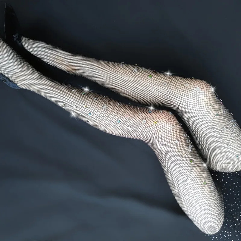 Kalnų krištolas Akių žvejybos tinklas Pėdkelnės Moterims, Sexy Black Crystal Spalvos Deimantų Šalies Plus size dizaineris kūno kojinės bling triko 0