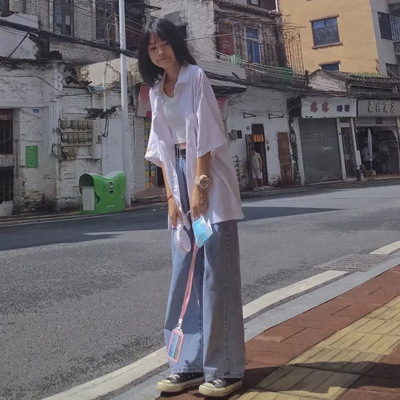 Džinsai Moterims Harajuku Retro Korėjos Stiliaus Studentų Derliaus Streetwear Paaugliams Čiuožėjas Paprastas Atsitiktinis, Kietas Klasikinis Aukšto Juosmens Baggy 0