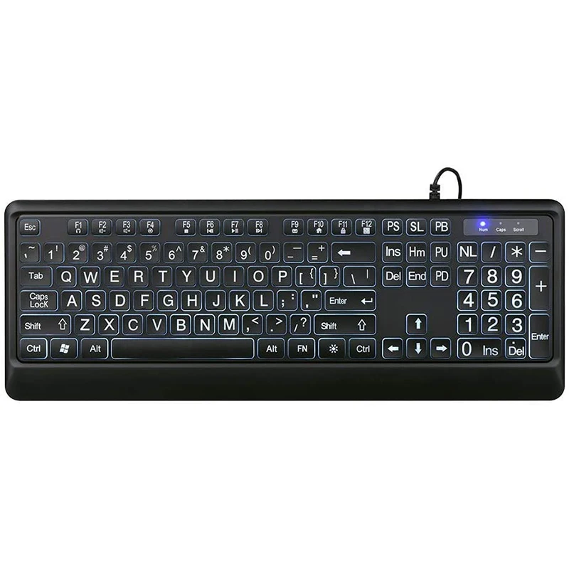 Deluxe Klaviatūra su foniniu Apšvietimu,Didelis Spausdinimo Laidinio USB Klaviatūra su Didelio Kontrasto Klavišus ir Balta Apšviestas LED Kostiumas 0