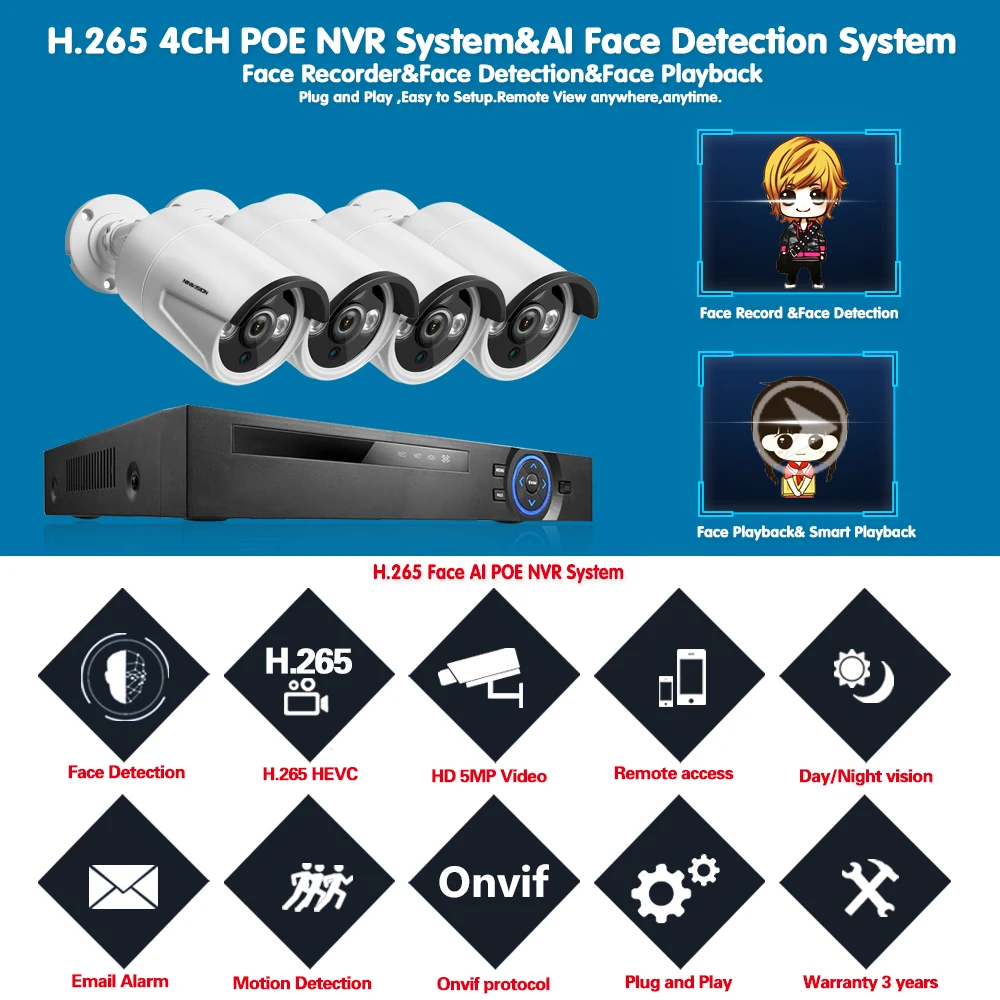 VAIZDO Kameros Apsaugos Sistemos Komplektas 4ch 5MP POE NVR Rinkinys, Lauko Namas CCTV Vaizdo Stebėjimo, IP Stebėjimo Kamerų Sistemą Xmeye 0